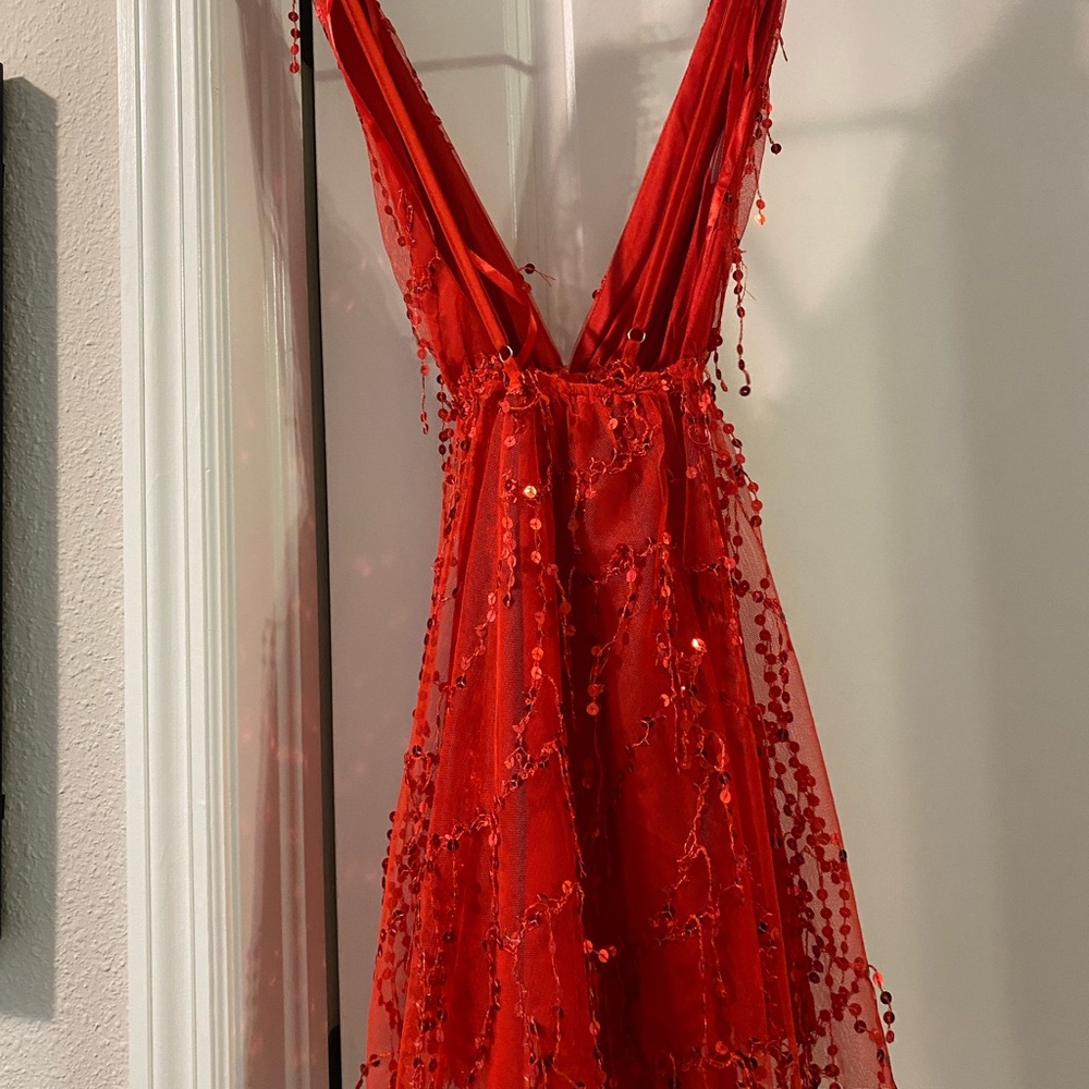 Red sequin formal party dress